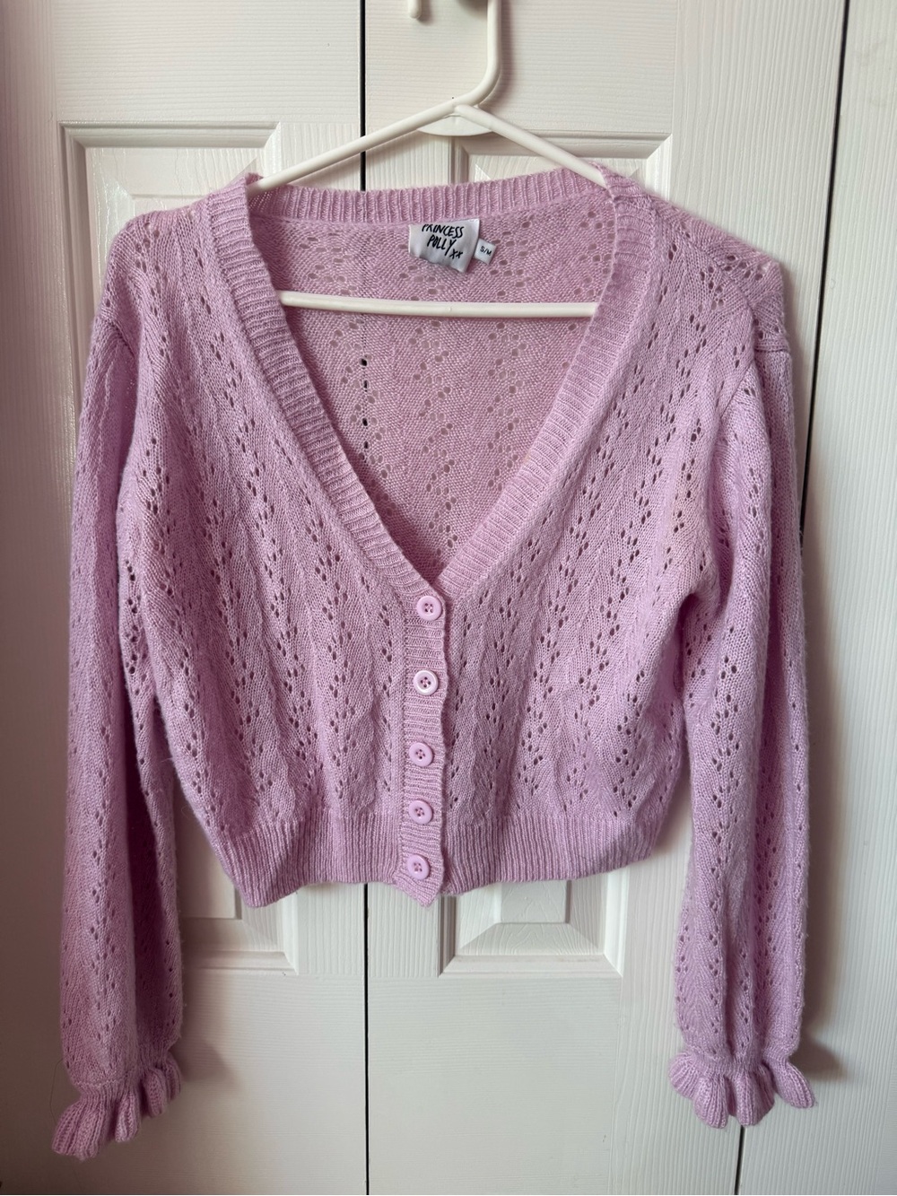Princess Polly Pastel Lilac Eyelet Cropped Cardigan